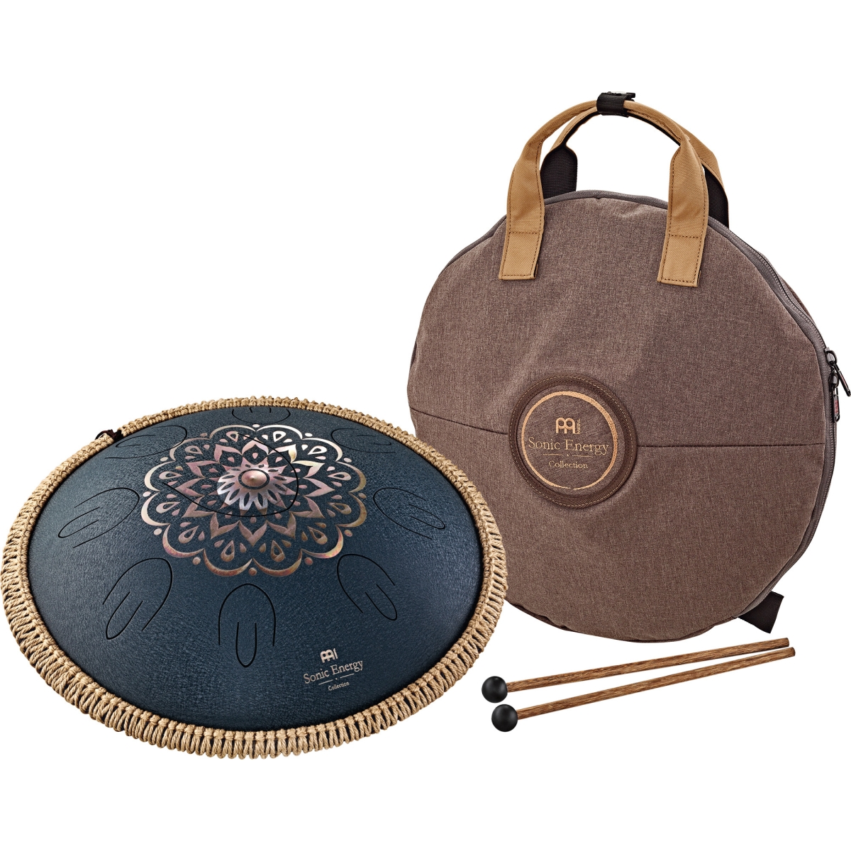 MEINL Sonic Energy Octave Steel Tongue Drum D-Amara, navy blue, graviertes Blumendesign, 9 Töne, 16" / 40 cm