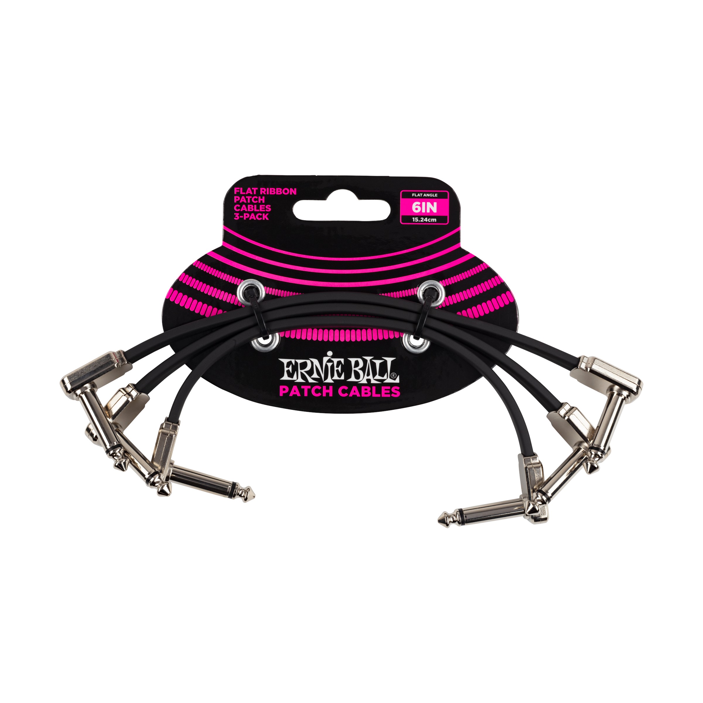 ERNIE BALL Patchkabel, flach, gewinkelt/gewinkelt, schwarz, 15cm, 3er Pack